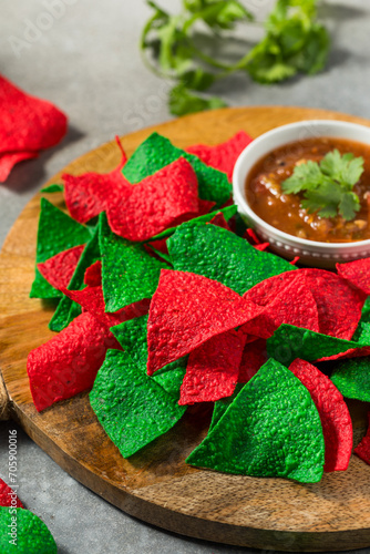 Festive Red and Green Christmas Tortilla Chips