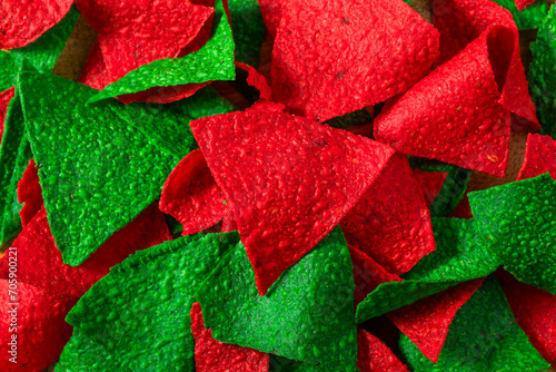 Festive Red and Green Christmas Tortilla Chips © Brent Hofacker
