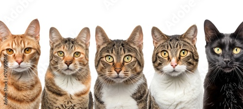 Collage of cats divided with white vertical lines, featuring bright light white style