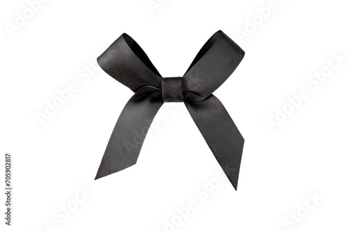 Black satin bow isolated transparent png. Dark elegant shiny ribbon tied knot. Mourning crepe.