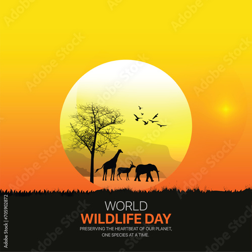 World wildlife day creative ads design. March 3 wildlife Day social media poster vector 3D illustration. © MDMOTIAR