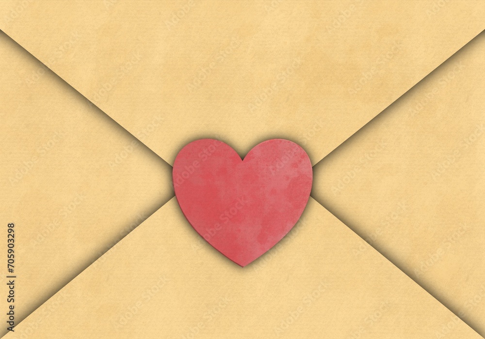 Envelope with paper cut out heart on it. Illustration for Saint Valentine Day, Anniversary, greeting card. Envelope with paper cut out heart on it. Illustration for Saint Valentine Day, Anniversary, greeting card.