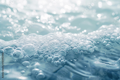 shining light blue palette bubbles on liquid water sea, calming and quiet wallpaper background