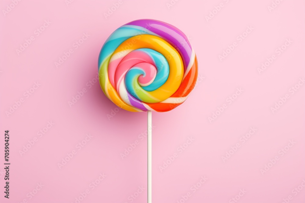 Colorful rainbow lollipop on pink background Colorful rainbow lollipop on pink background