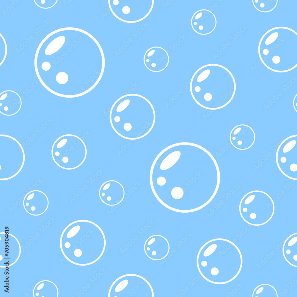 White bubbles on blue background. Vector seamless pattern. Abstract aqua ornament. Best for textile, wallpapers, wrapping paper, package and home decoration.