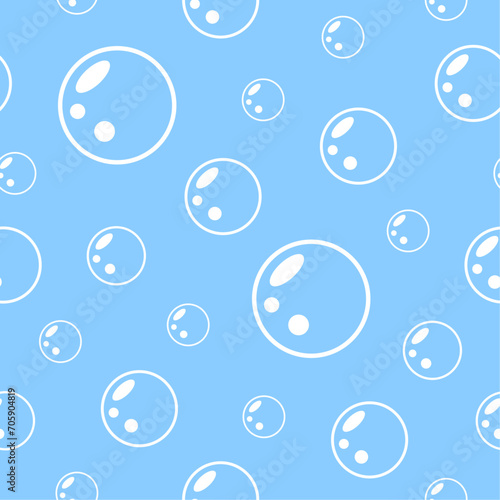 White bubbles on blue background. Vector seamless pattern. Abstract aqua ornament. Best for textile, wallpapers, wrapping paper, package and home decoration.