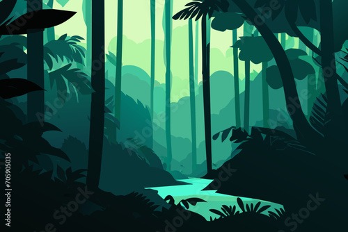Mysterious fog in the rainforest. vektor icon illustation