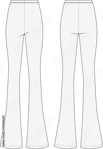 wide leg flared legging elastic pant trouser template technical drawing flat sketch cad mockup fashion woman design style model