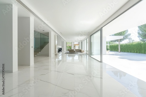 Contemporary Luxury: Wide Wall Corridor in Modern Home with Marble Floor and Stylish Design © AIGen