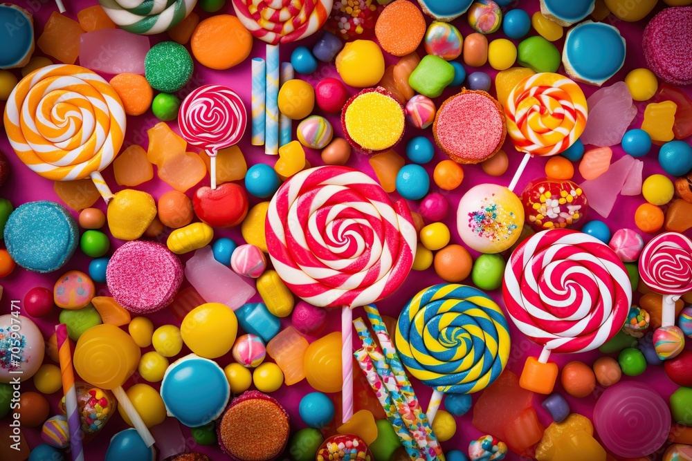 Colorful rainbow lollipops and candies Colorful rainbow lollipops and candies