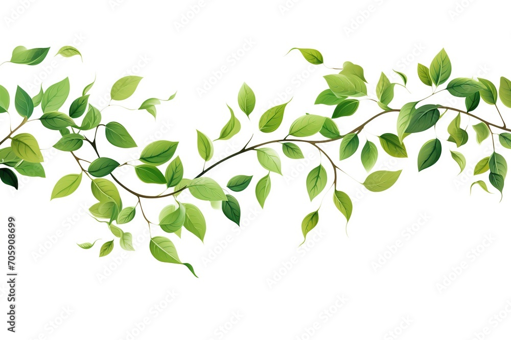 Illustration of tree branch with green leaves on white background Illustration of tree branch with green leaves on white background