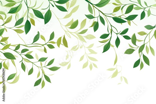 Illustration of tree branch with green leaves on white background
