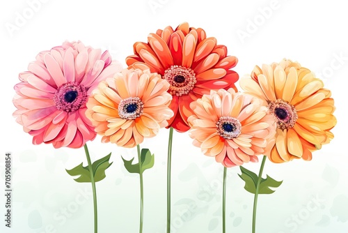 Illustration of colorful gerbera flowers on white background