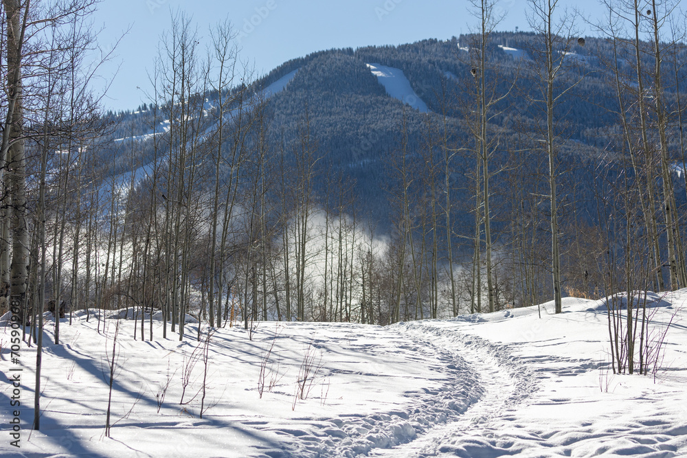 Vail Colorado Winter Landscape Hike, Snowy Mountain Trail