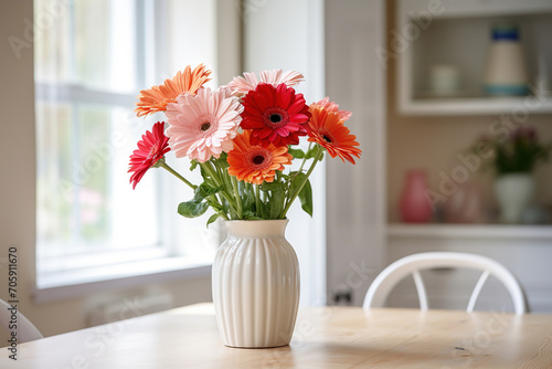Colorful gerbera flower in vase on table