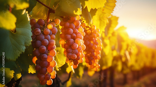 vineyard. grapes beautiful sunset.Generative AI photo
