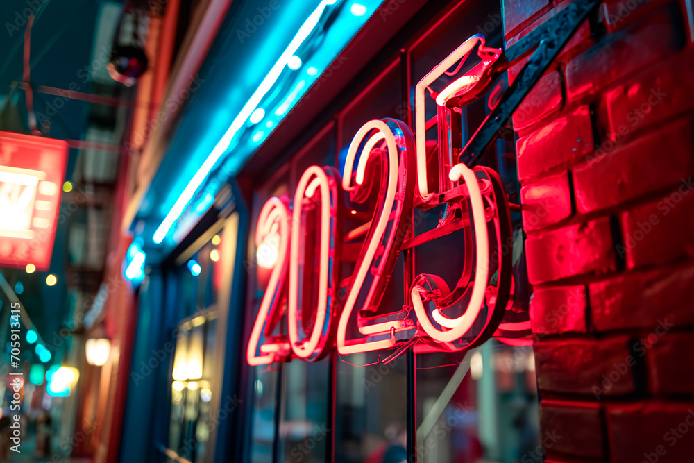 A realistic large neon sign isolated, featuring vintage steel supports, bokeh, and reflections, displaying the text 