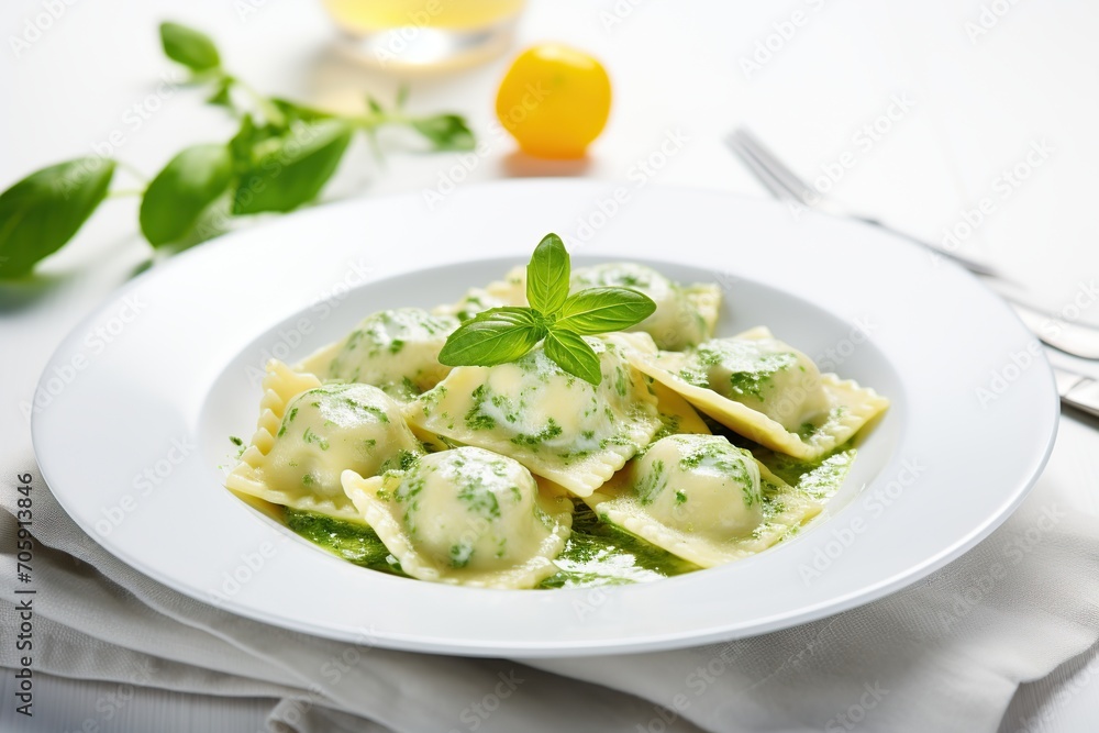 Italian ravioli pasta with spinach on wooden background Italian ravioli pasta with spinach on wooden background