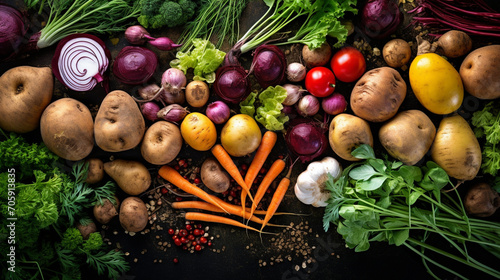 Fresh vegetables  organic healthy vegan food. On a black background.