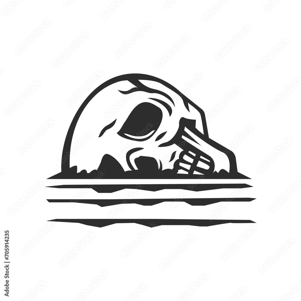 Skull half submerged in surface. Vector illustration Skull half submerged in surface. Vector illustration