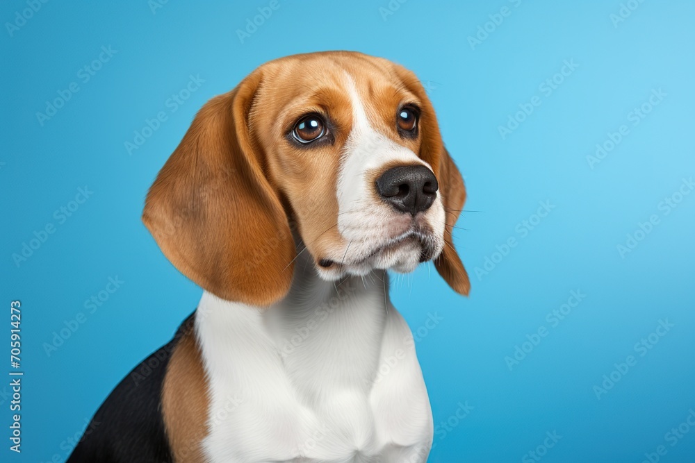 Young beagle dog on blue background