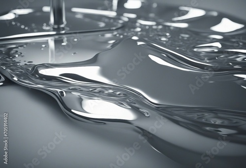 Glossy silver metal fluid glossy chrome mirror water effect background backdrop texture 3d render