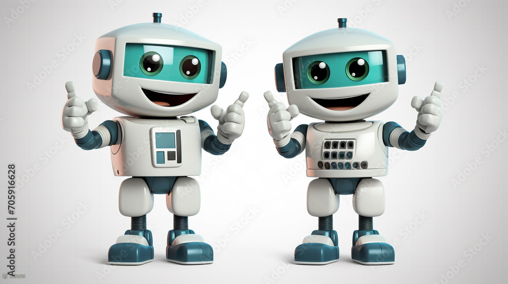 Naklejka premium 3D rendering of a robot that works with a virtual display. Robots that show the class.Generative AI