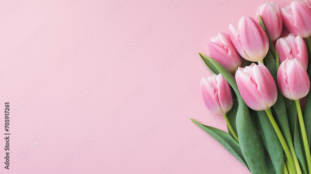 pink tulips on pink background place for text pink tulips on pink background place for text