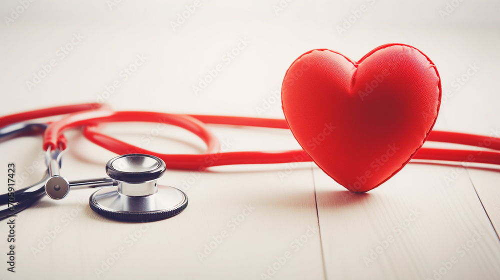 stethoscope and realistic heart.Heart check in hospital concept.Generative AI stethoscope and realistic heart.Heart check in hospital concept.Generative AI