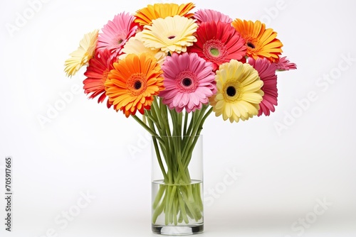 Bouquet of gerbera flower in vase on white background