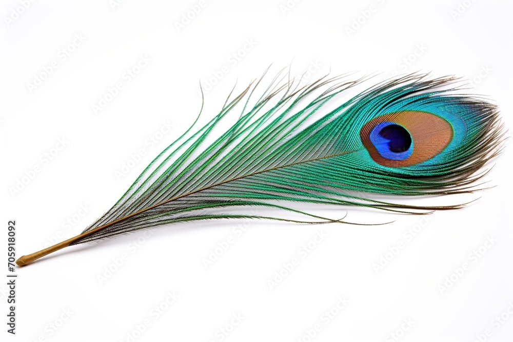 Obraz premium Peacock feather on white background