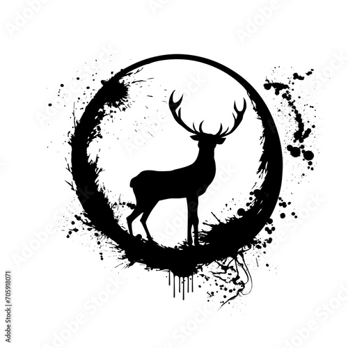 Deer head black logo in a circle. hand drawing. Not AI, Vector illustration