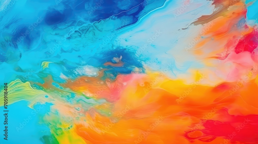 Abstract background of oil paint in blue, orange and yellow colors