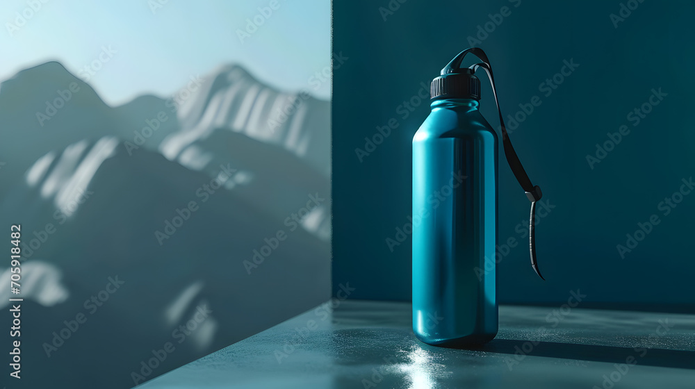 Reusable Water Bottle with Mountain Shadow Background Reusable Water Bottle with Mountain Shadow Background