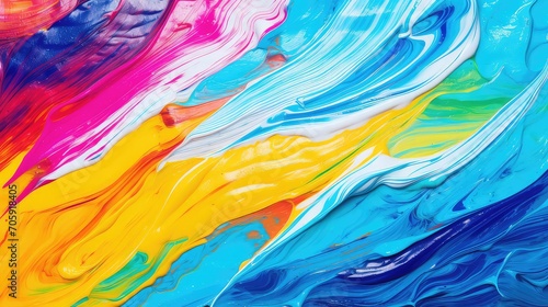 Abstract background of acrylic paint in blue  yellow  orange and pink colors