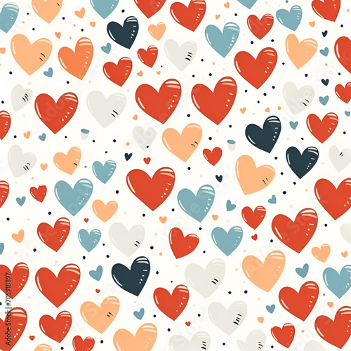 Seamless pattern with colourful hearts on white background
