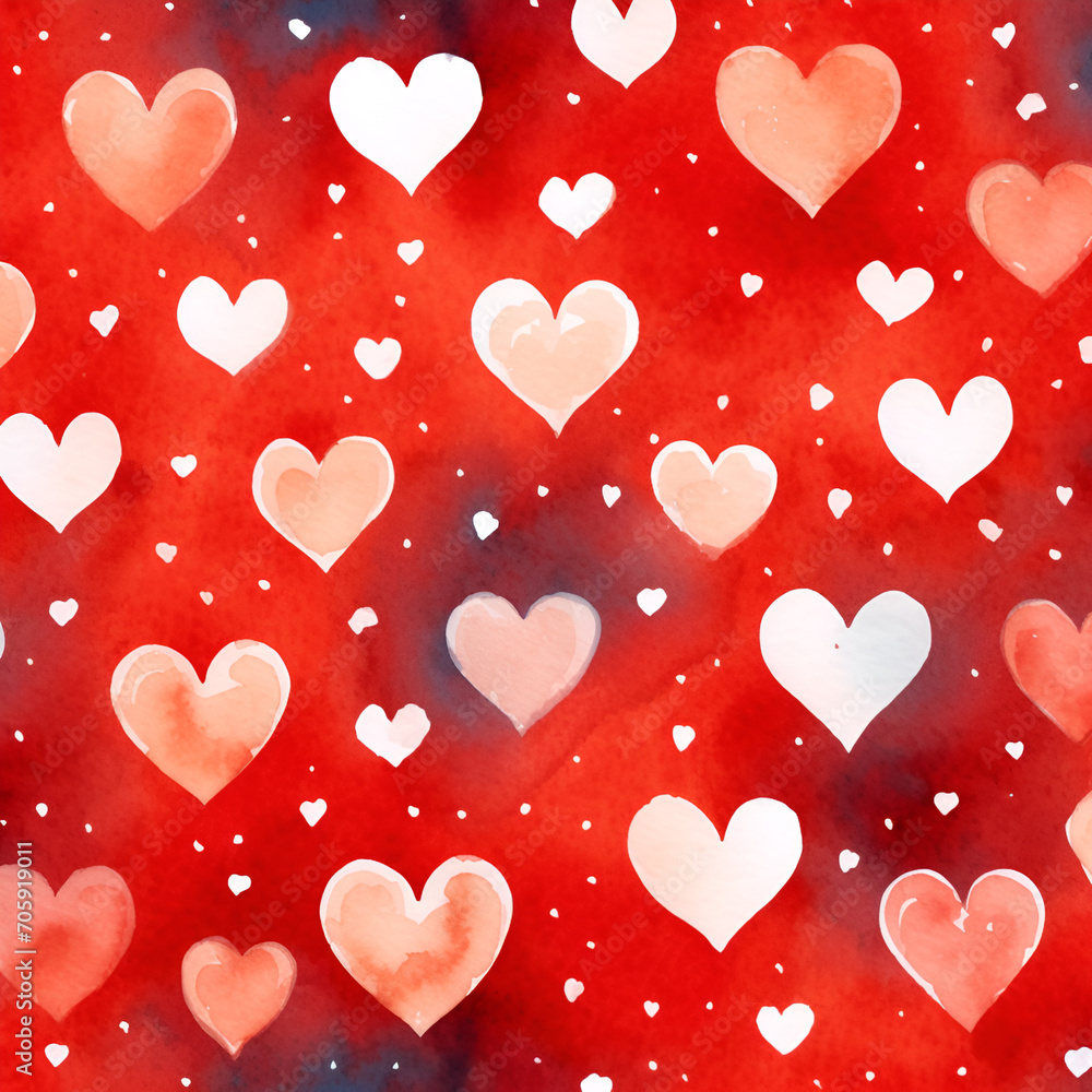 Seamless pattern with white hearts on red background