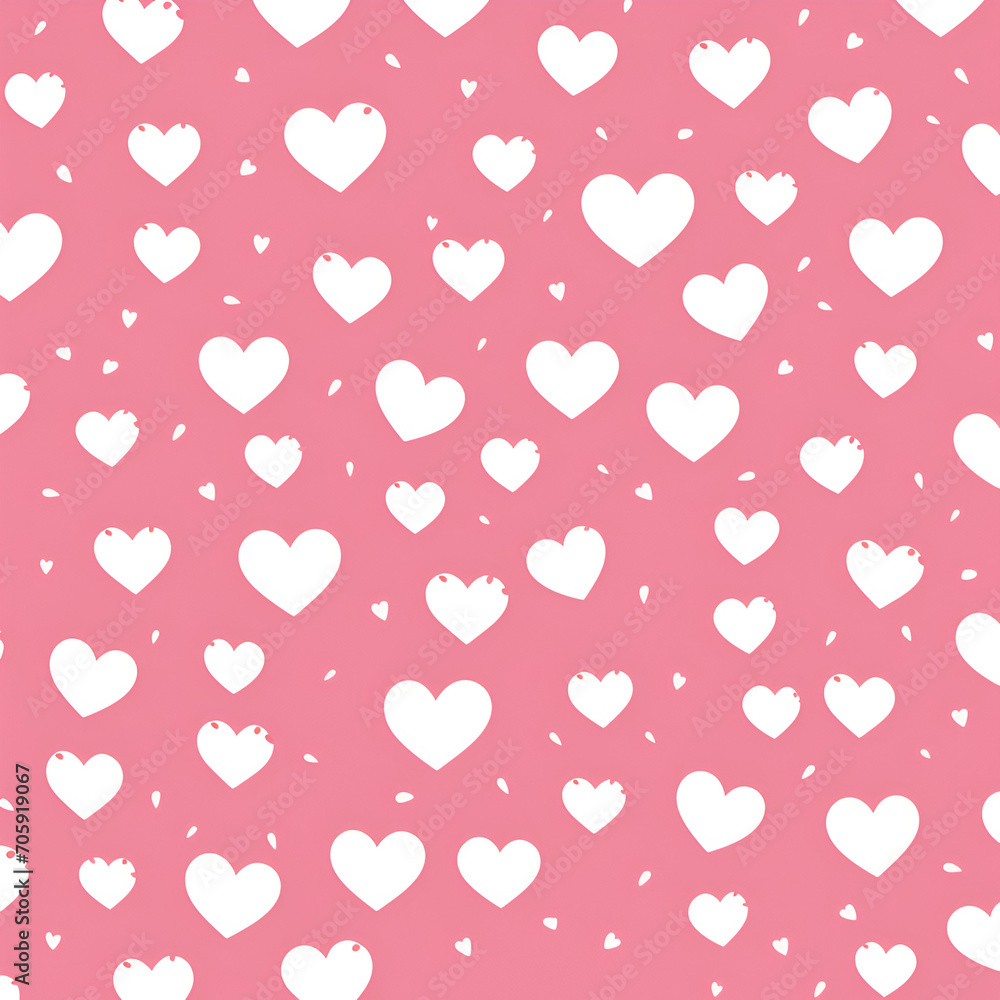 Seamless pattern with white hearts on pink background