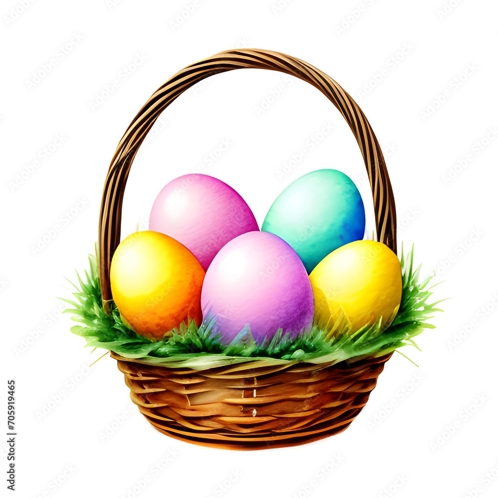 illustration of easter eggs basket isolated transparent background