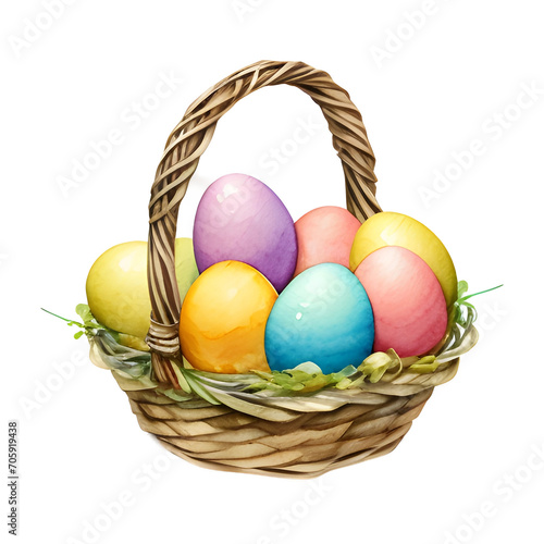 illustration of easter eggs basket isolated transparent background
