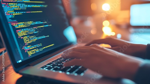 Programmiercode: Hände auf dem Laptop-Bildschirm