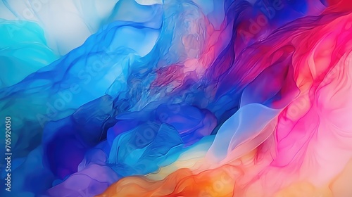 Abstract background of acrylic paints in blue, pink and red colors. © HA