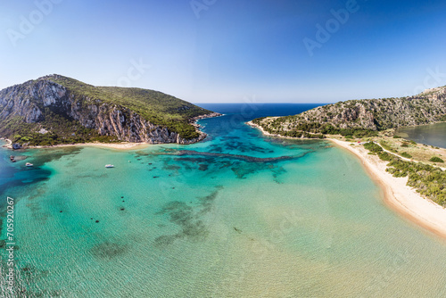 Divari or Golden beach and Mpouka beach at Sfaktiria island in Messinia, Greece