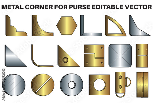 Bag and purse corner protector flat sketch vector illustration, Metal Corner for purse, handbags accessories cad drawing template