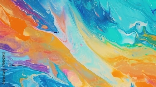 Abstract background of acrylic paint in blue  orange and yellow colors