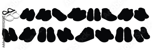 Shoe footwear silhouettes set, large pack of vector silhouette design, isolated white background