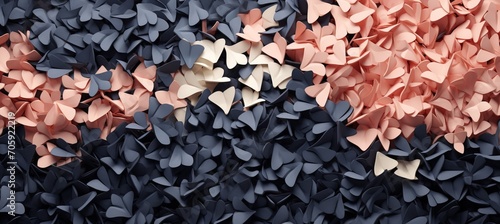 Abstract origami papercut craft with peach fuzz and dark blue pattern in various color tones photo