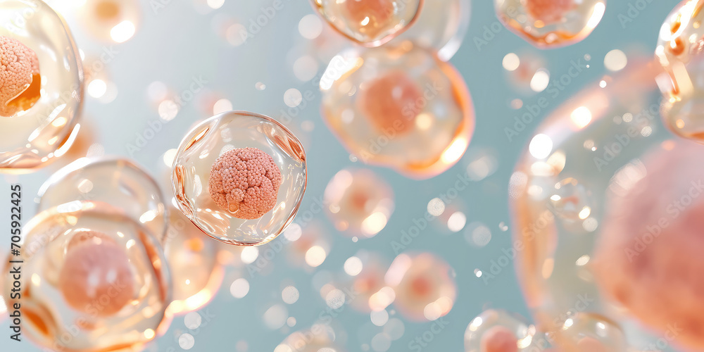 Surface of the skin under the microscope. Molecules and skin cells ...