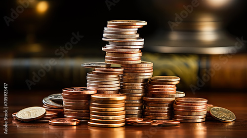 Background concept, Stacks of gold money coins