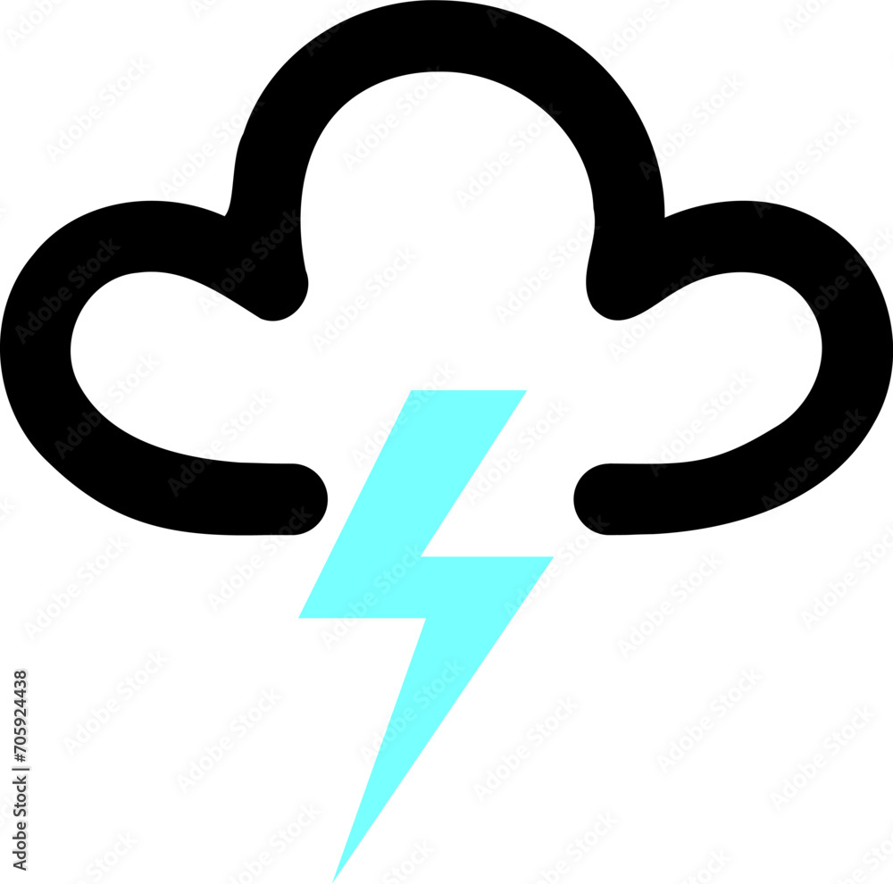 Vector graphic of a lightning symbol as used on weather maps shown on television weather forecasts. It consists of a dark cloud with a lightning flash Vector graphic of a lightning symbol as used on weather maps shown on television weather forecasts. It consists of a dark cloud with a lightning flash